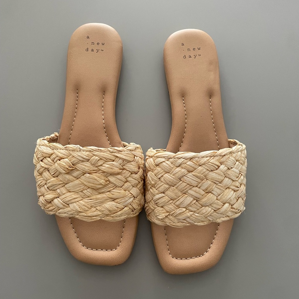 A New Day Tan Woven Slide Sandals